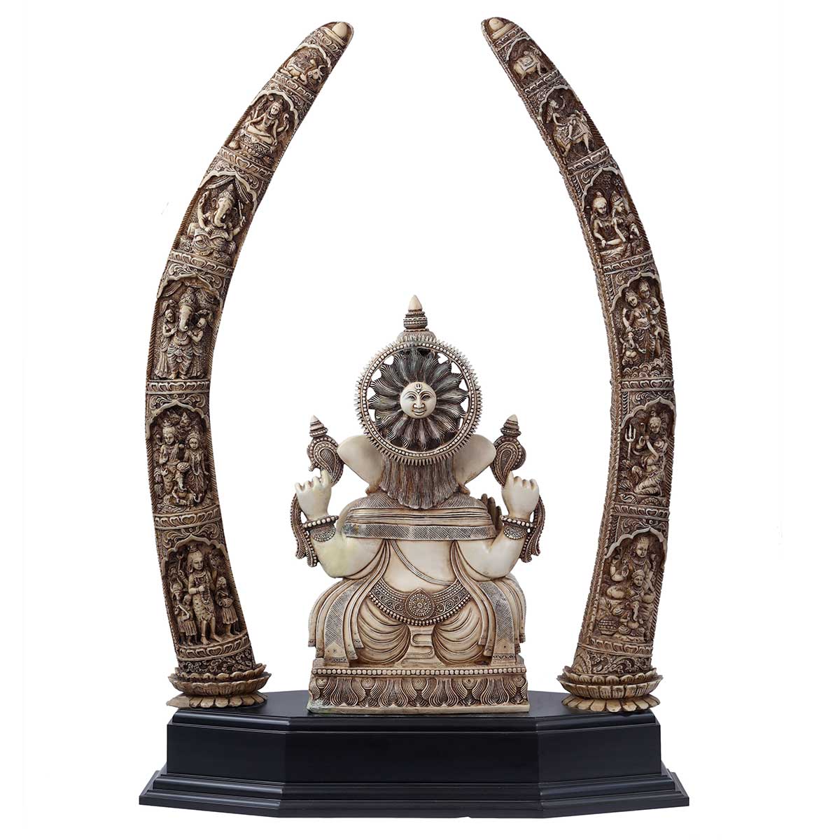 Lord Ganesha with Tusk Idol Ivory made of Soft stone - 28 x 12 x 39 Inch, 36 Kg