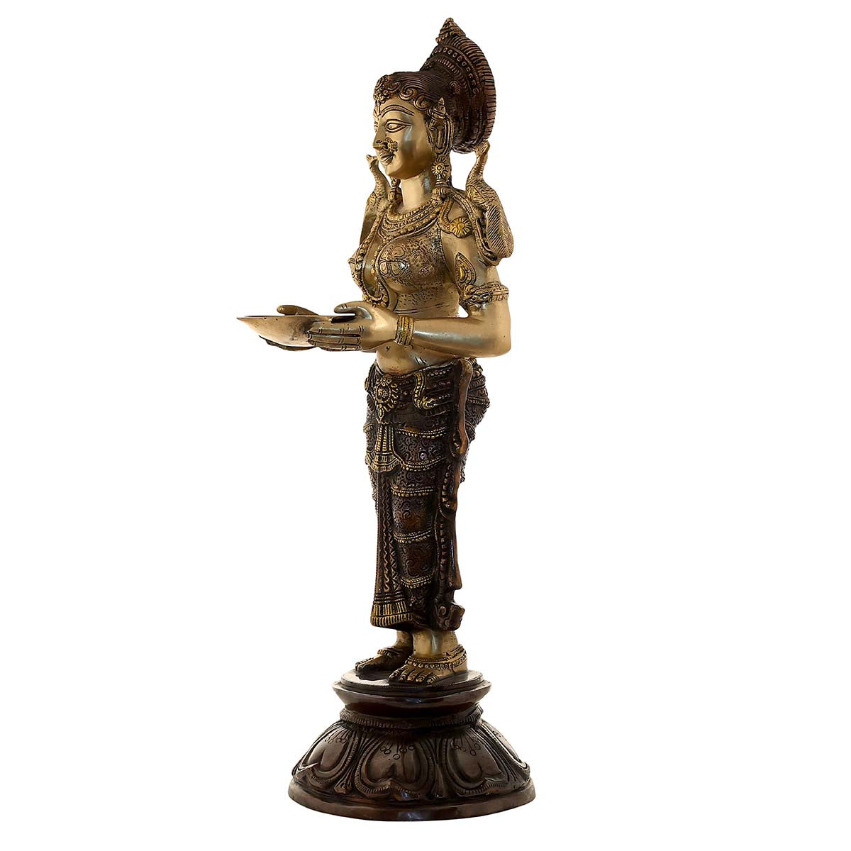 Lord laxmi Standing with Deep Made of Pure Brass - 10 x 9.5 x 30 Inch, 15.8 Kg