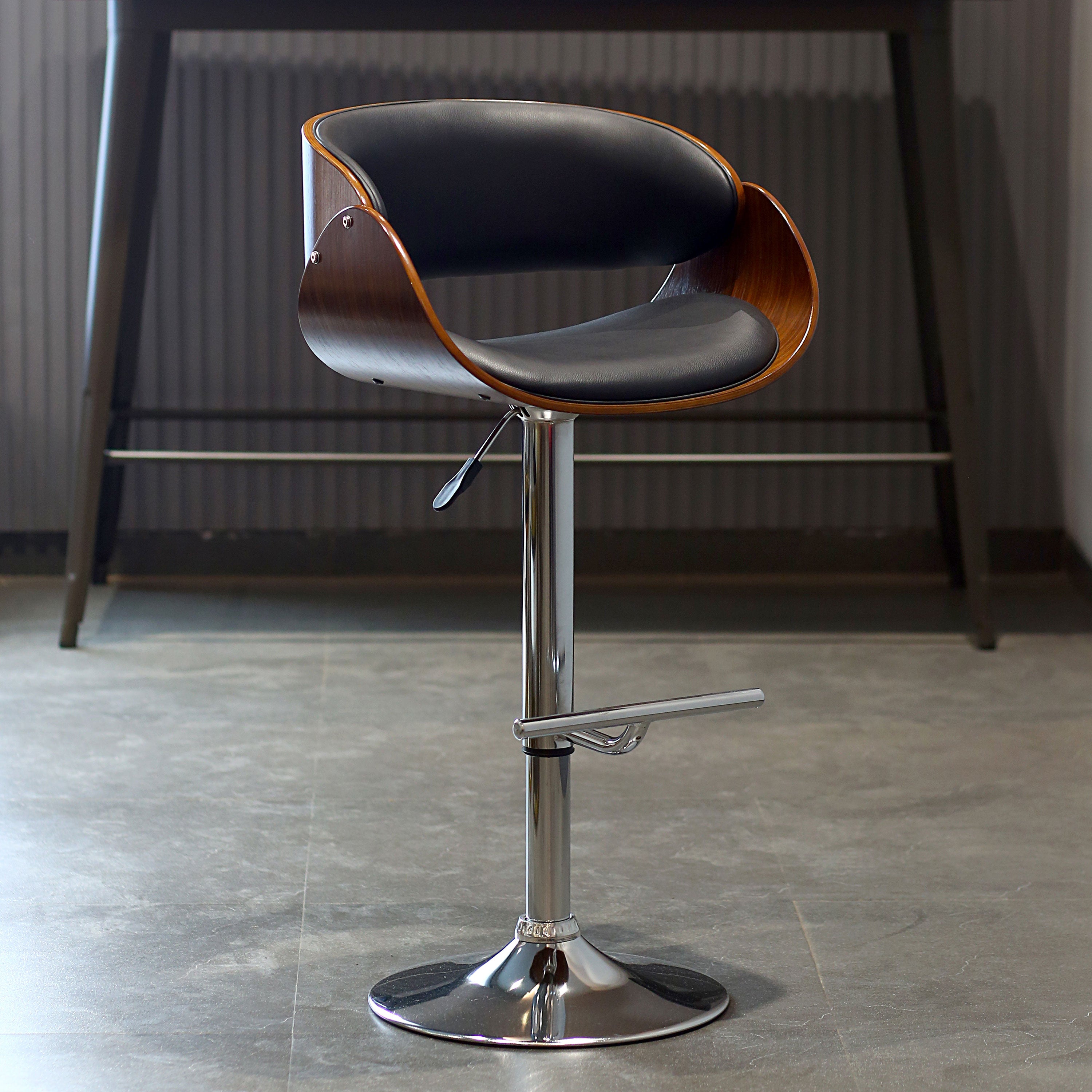 Thor Barstool With Adjustable Height Swivel And Leather Seat With Backrest.