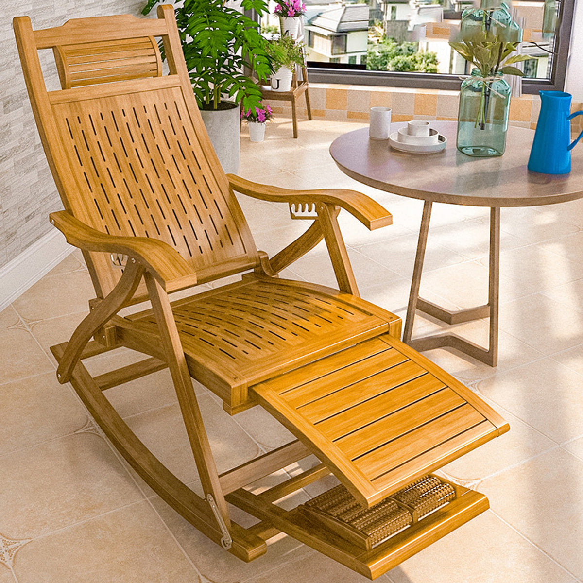 Relax Bamboo Wooden Rocking Chair With Strong Back-Support Chair urbancart.in