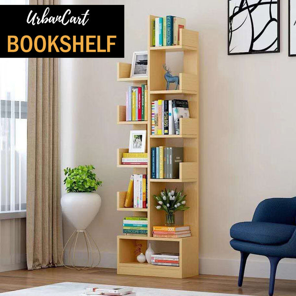 Wooden Wallshelf Book Organizer Rack - Light Brown CABINET + BOOKSHELF urbancart.in