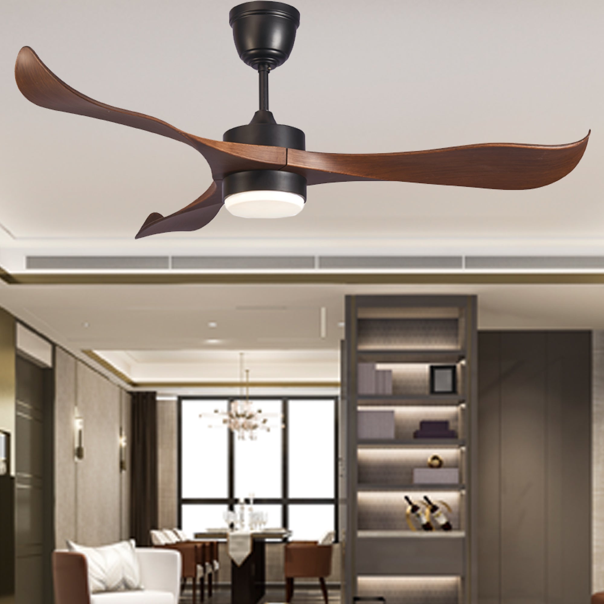 54-inch LED Light Ceiling fan with 3 Wooden Blades (Brown) Fan urbancart.in