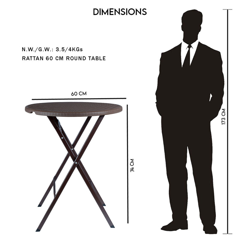 60cm*60cm Round Portable Folding HDPE Outdoor Picnic Garden Table - Brown