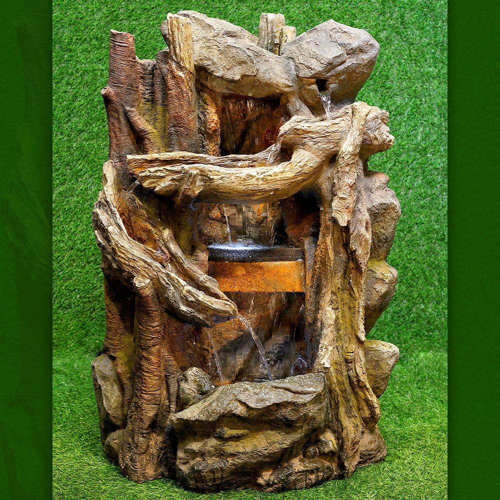 Wooden Log with Water Curtain Waterfall Fountain