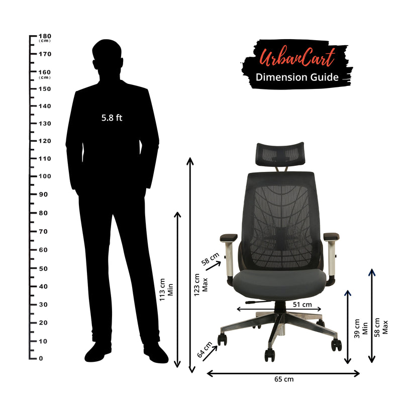 Spidy Executive Cusion High Back Office Chair with Aluminium Base - Grey