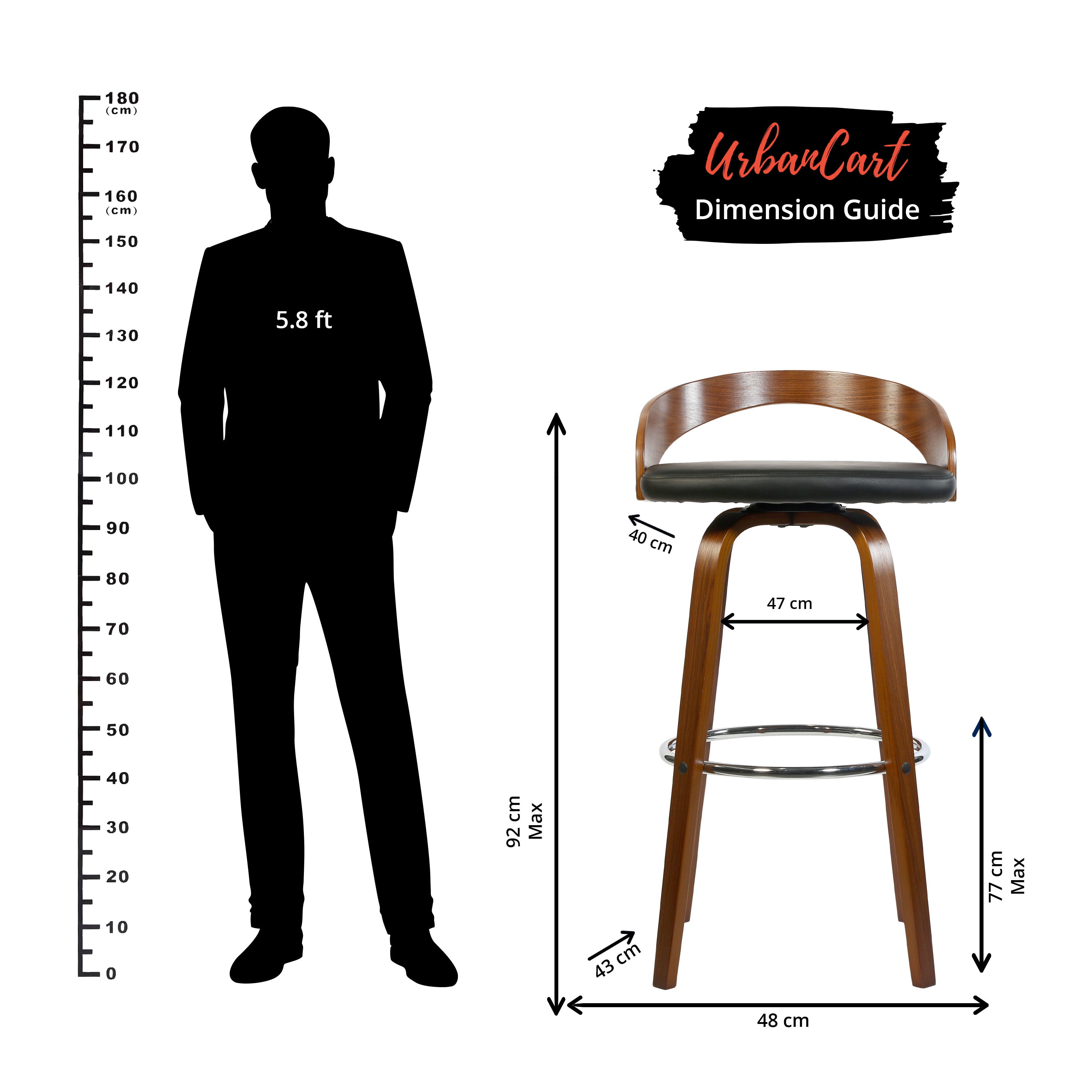 Teo Barstool With Unique Wooden Backrest, Leg And Leather Seat.