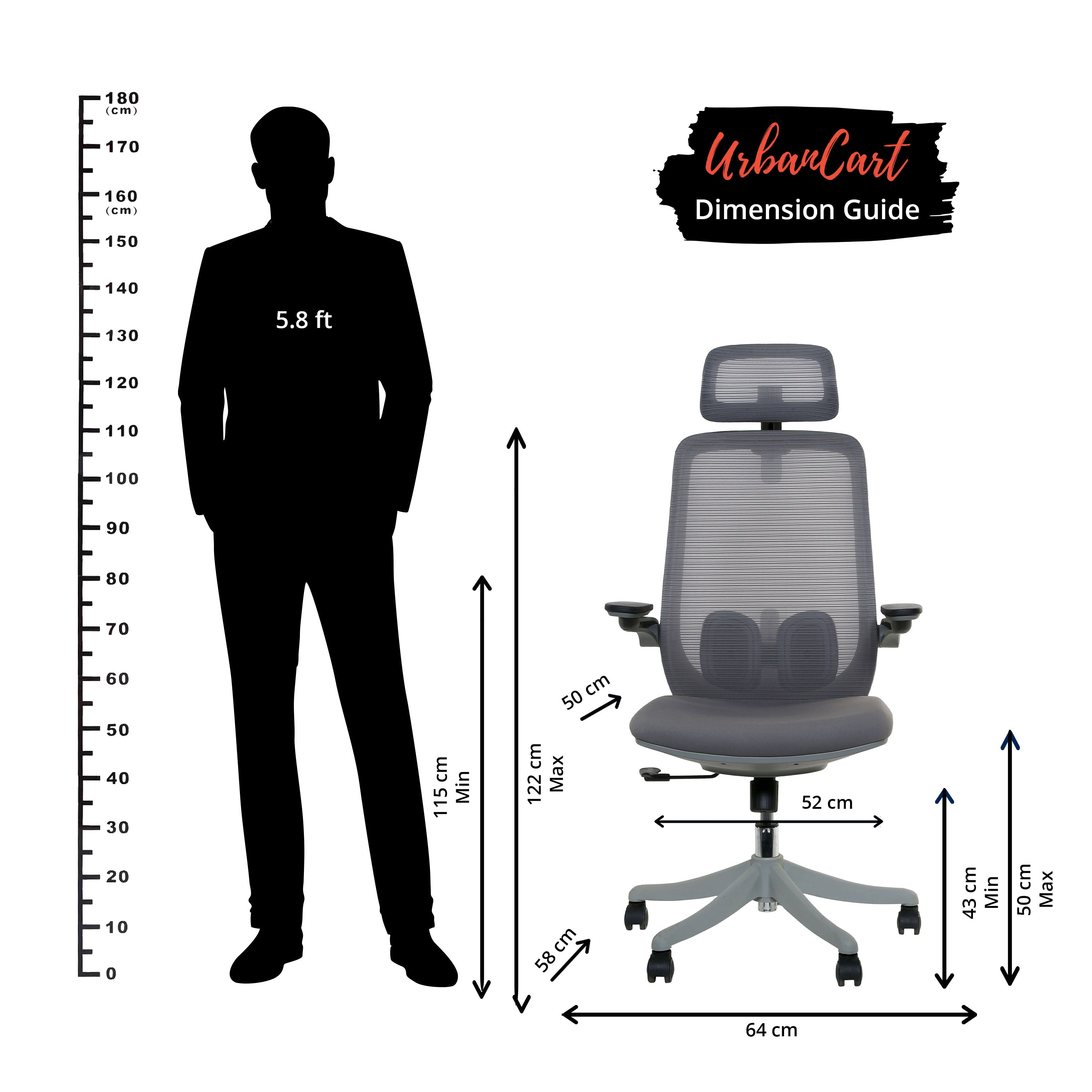Madison High Back 2D Executive Chair with Nylon Base  - Grey