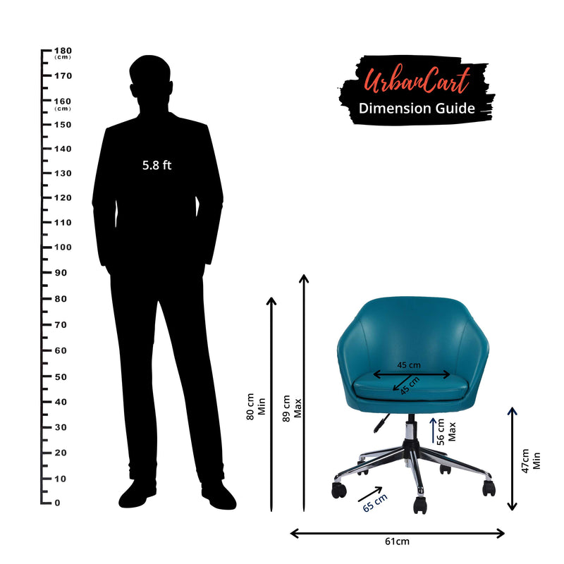 Erika Office Revolving Leather Upholstered Chair With Cusion - Blue
