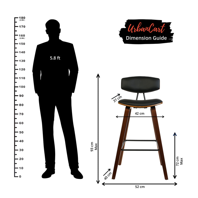 Dario High Wooden Barstool With Curvy Leather Seat And Backrest.