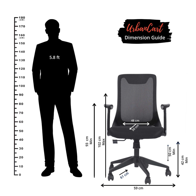 Ambros Armrest Office Workstation Chair with Nylon Base - Black