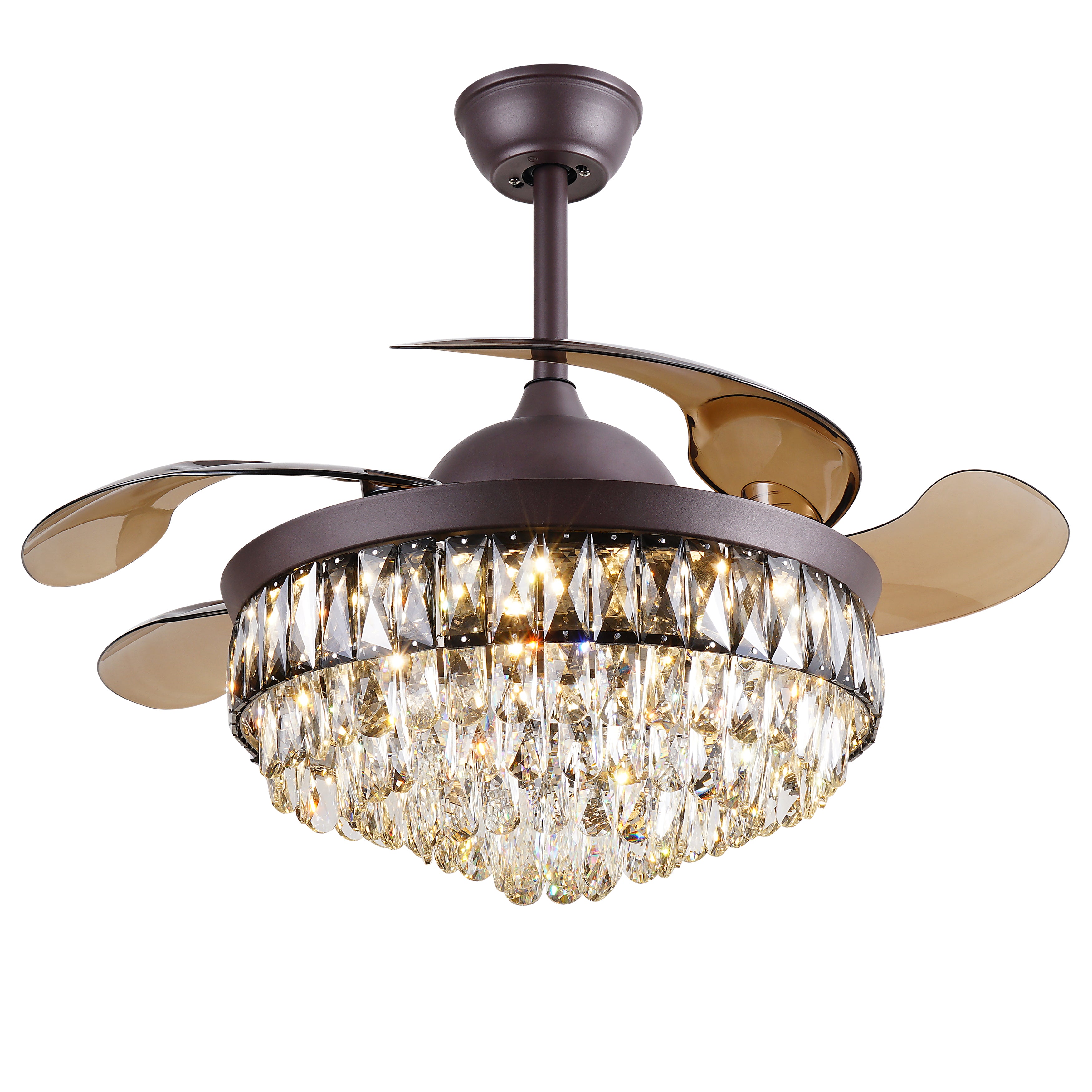 42 Inch Crystal Chandelier Ceiling Fan with LED Light and Blades- Brown Fan urbancart.in