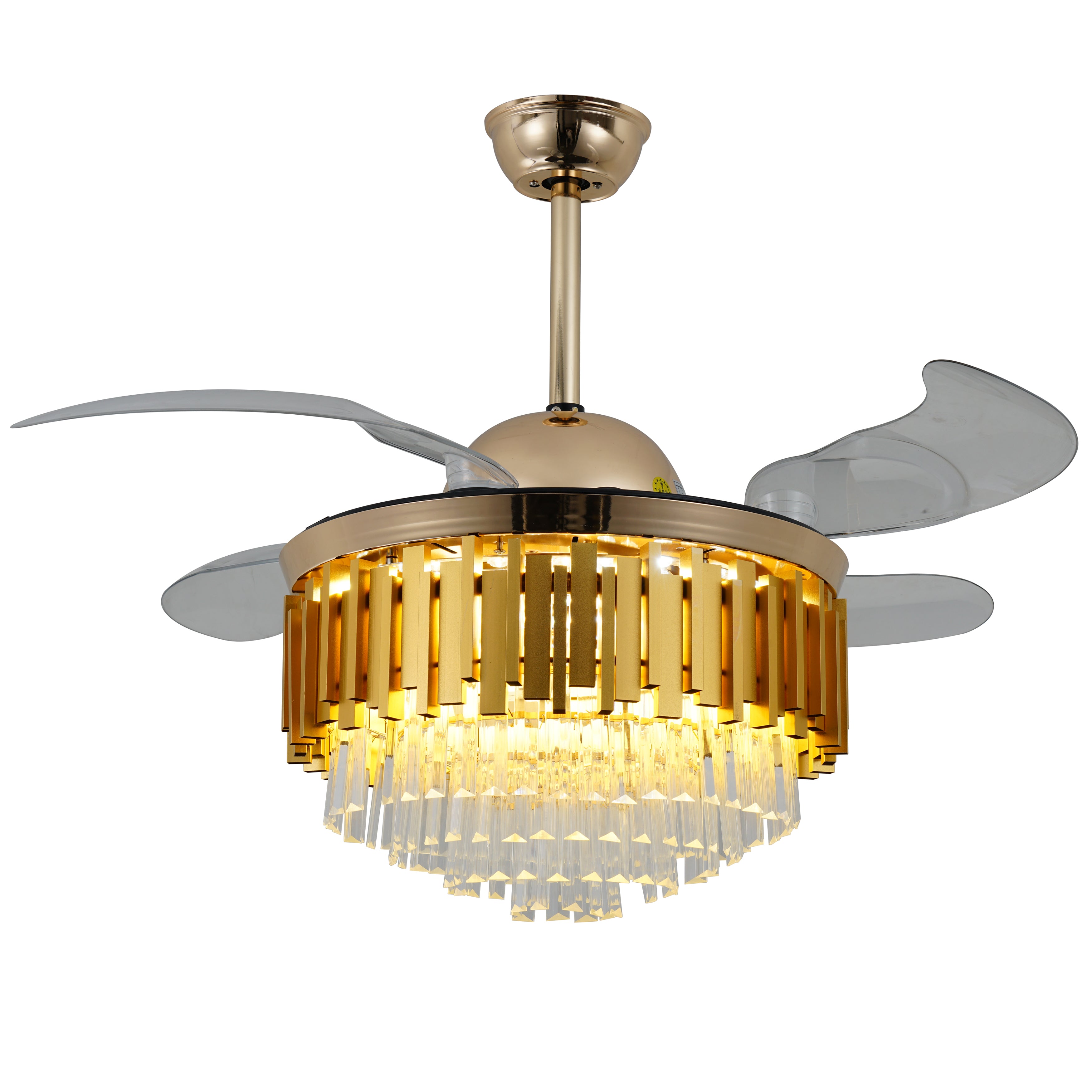 Modern Chandelier Fan with LED Light and Blades- Yellow, Gold Fan urbancart.in