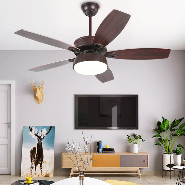 48 Inch Ceiling Fan with LED Light and 5 MDF Blades - Dark Brown Fan urbancart.in
